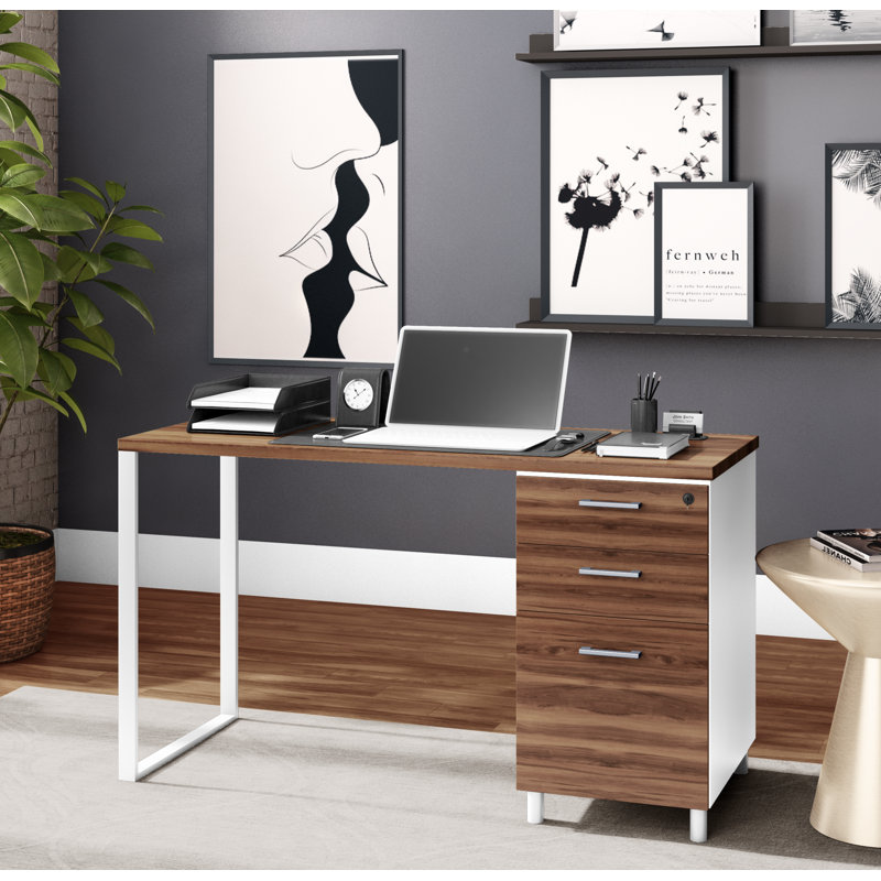 Bureau réversible Faith-Sharona, Brun / blanc
