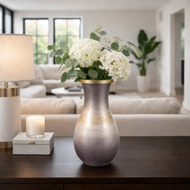  Sculptural Urn Glass Vase with Rim for Home Decor - Decorative Tall Flower Vase Accent for Shelf, or Living Room Table Styling - Brown & Ivory