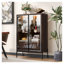 Vitrine lumineuse 51,2 po à DEL moderne avec portes en verre, vitrine décorative avec 4 tablettes réglables à 4 niveaux et 2 tiroirs de rangement - Finition noyer pour le salon, la cuisine, le bureau