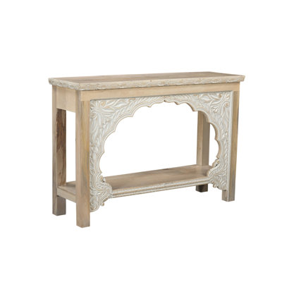 56" Natural Solid Wood Distressed Console Table With Shelf