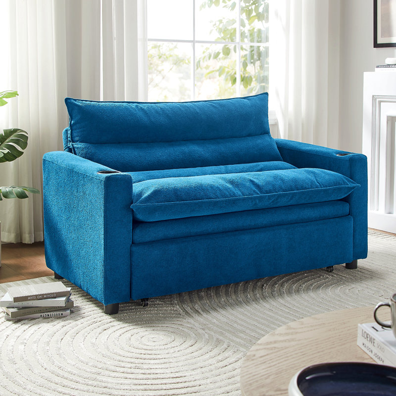 Convertible Sofa Bed, 3-In-1 Multi-Functional Velvet Sleeper Couch Pull-Out Bed, 47" Loveseat Chaise Lounge With Adjustable Backrest, Living Room, Small Space