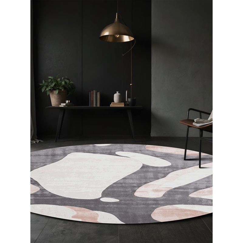 Machine Washable Gray Area Rug, Round 5'