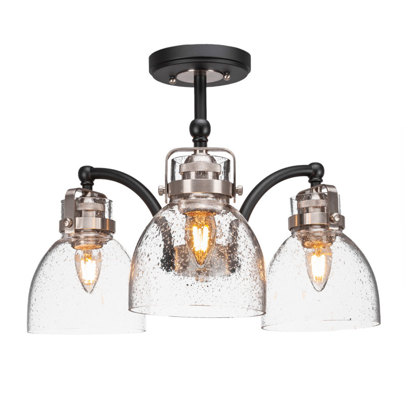 Chehabi 3 Light Semi-Flush Shown In Matte Black & Brushed Nickel Finish With 6" Clear Bubble Glass