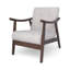 Fauteuil décoratif, tissu beige touffeté à boutons doux, bois brun foncé