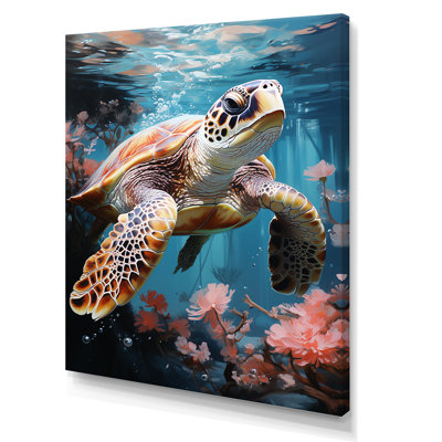 Tortue de mer ludique - Tortue, art mural, salon