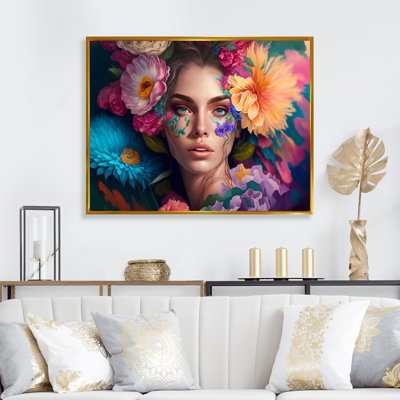" Floral Sensual Woman Portrait I " Graphic Art Print