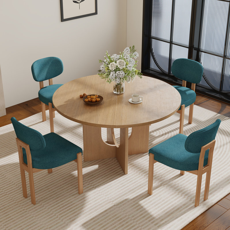 Ensemble de salle à manger Farmhouse, Une table et quatre chaises, Brun, Sarcelle