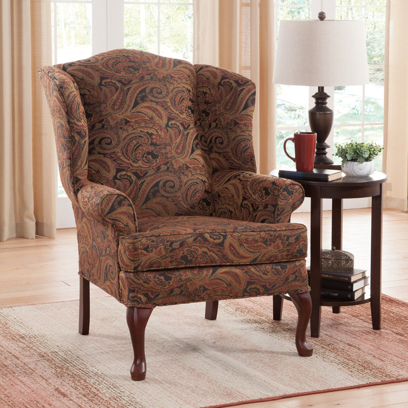 Edson Upholstered Wingback Chair, Cranberry Chenille