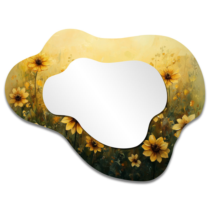 Vintage Sunflower Golden Glow - Sunflowers Asymmetrical Decorative Mirror, Traditional irregular Wall Mirror, Printed on Metal