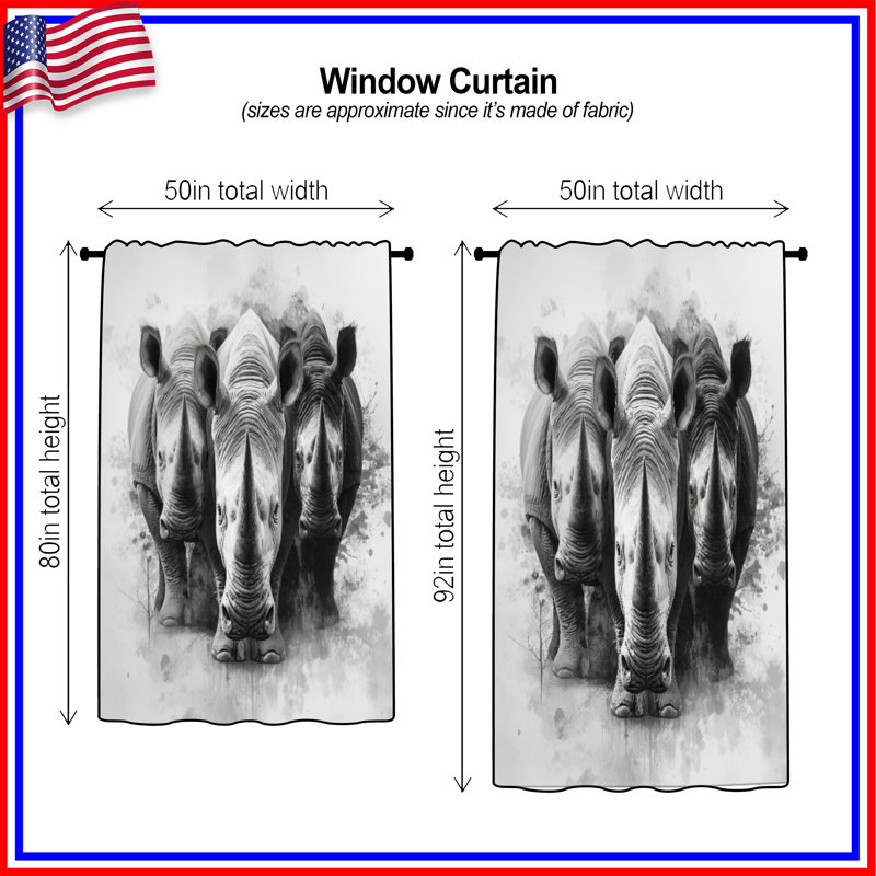 Three Rhinos Illustration, 50 po x 92 po - 1 panneau, Transparent
