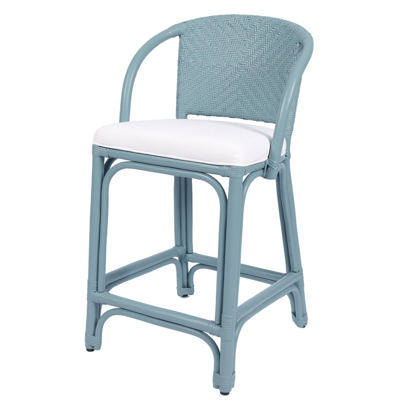 Handwoven Rattan Upholstered Counter Stool, Counter Stool (24" Seat Height), Blue