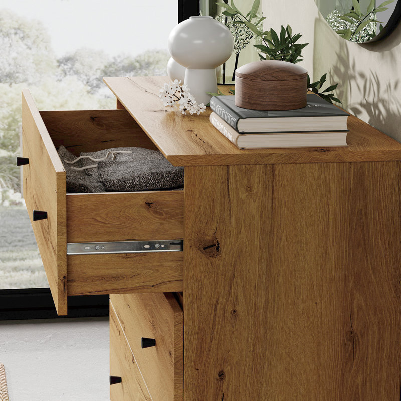 71"W Kids Dresser With 6 Drawers For Children's Room, 2-In-1 Dresser For Bedroom, Oak Brown