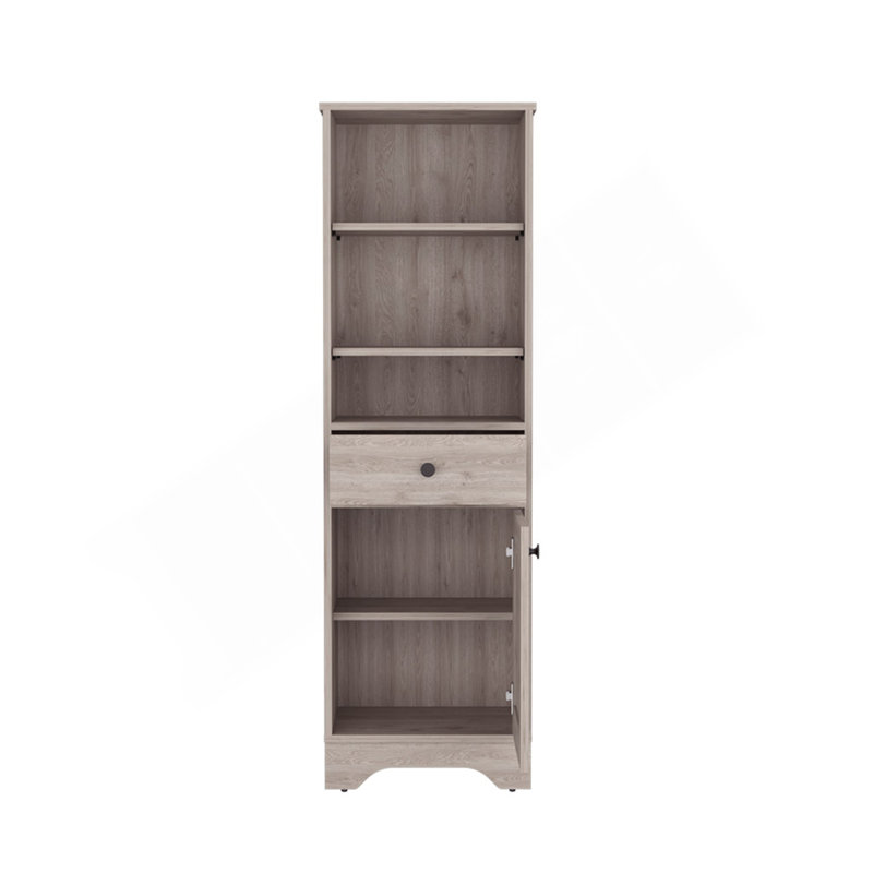 Armoire à linge brûlé, un tiroir, une armoire, plusieurs tablettes, finition gris clair, Gris clair