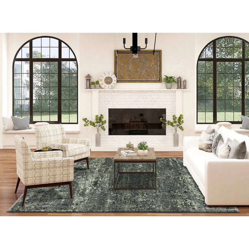 Annastashia Abstract Handmade Hand-Knotted Indoor Use Only Area Rug in Gray/Light Blue/Ivory, Rectangle 2' x 3'