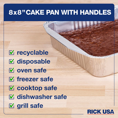 RICK USA: moule à gâteau de 8 po x 8 po avec poignées - paquet de 25 - papier d'aluminium jetable, cuisson polyvalente, cuisson au four, congélateur, lave-vaisselle, recyclable