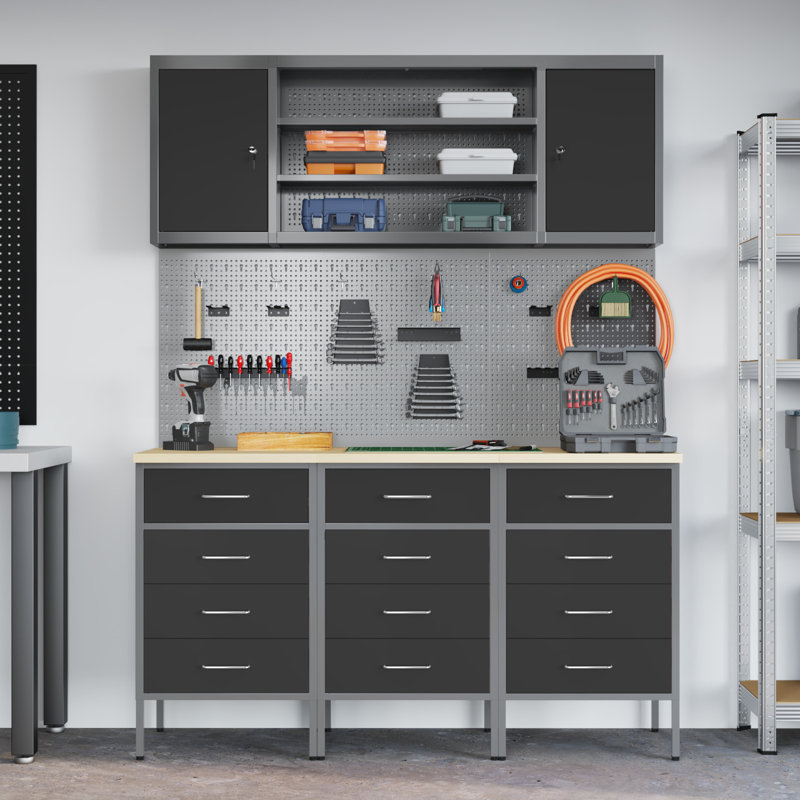 Work Cabinet with Drawer, Black