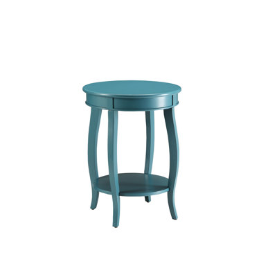 Accent Table In Teal - Solid Wood Leg And Open Bottom Shelf Design Finish Storage