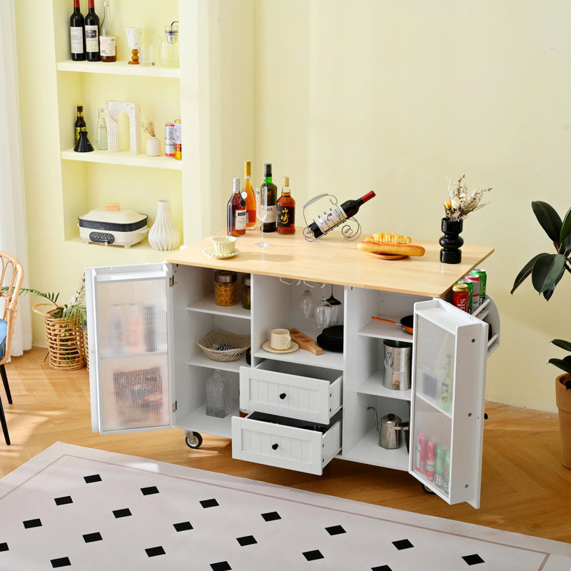Mobile Kitchen Island, Storage Trolley Cart With Wheels And 2 Drawers