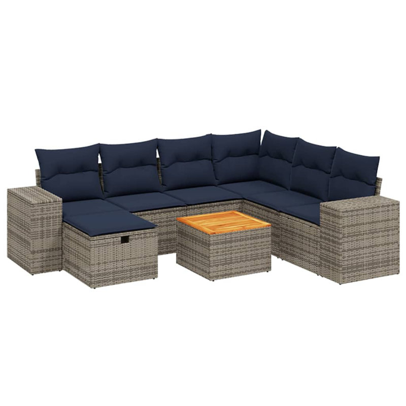 Ensemble de canapé de patio 8 pièces avec coussins en rotin de polyester, Gris, Marine