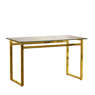 51" Modern Minimalist Rectangular Glass Dining Table for 4-6 with 0.31" Tempered Glass Tabletop and Metal Legs, Writing Table Desk, for Kitchen Dining Living Room (0 damage)