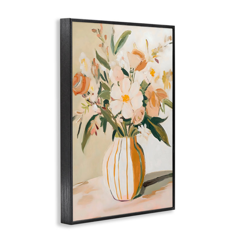 Vase rose pêche avec giclée encadrée, design par Creative Studio, H 18 po x l 12 po, Giclée encadrée noir minuit