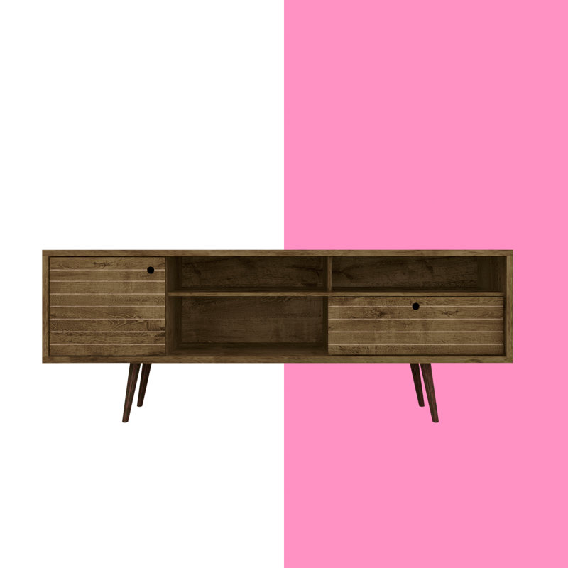Liberty 71" Mid-Century Modern TV Stand with 4 Shelves and 1 Drawer for TVs up to 65" in Rustic Brown, Rustic Brown
