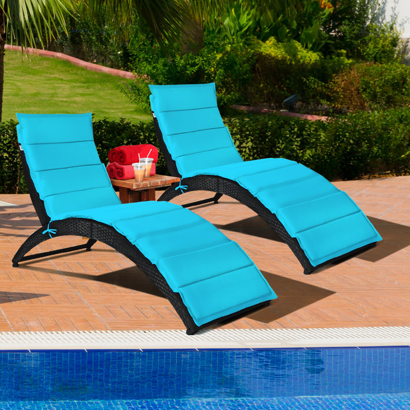 Mia-Lena Outdoor Wicker Chaise Lounge , Cushion Included, Turquoise