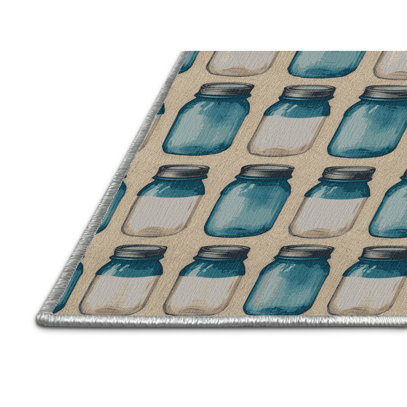 Washable Mason Jars Farm Area Rug, Runner 2' x 5'