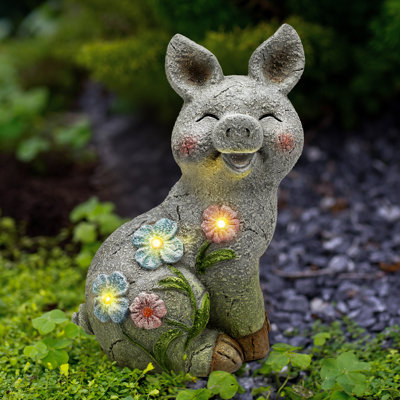 Smiling Pig with Solar Flowers for garden