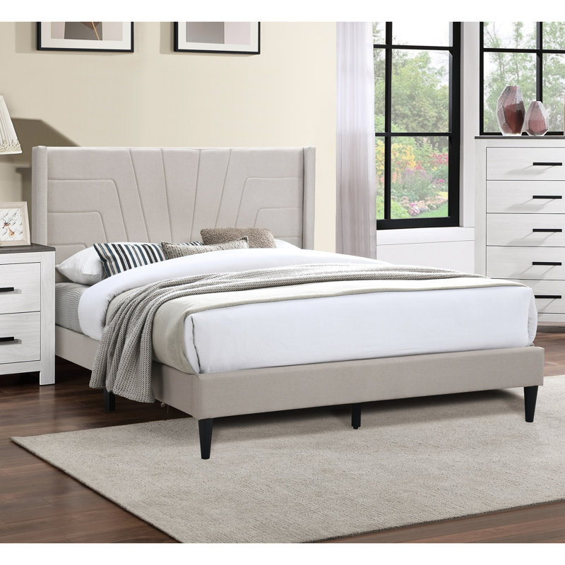 Lit plateforme pour grand lit avec tête de lit en toile de jute brune, tête de lit tapissier moderne en tissu brun