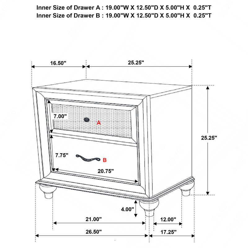 Barzini 2-Drawer Nightstand White