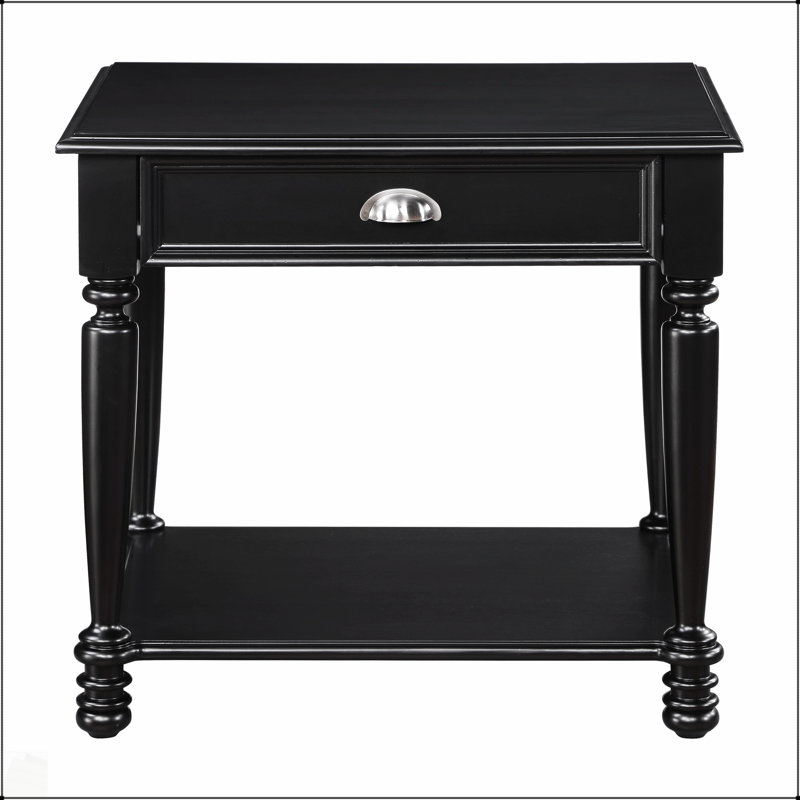 Table de bout Classic Design avec finition noire avec tiroir et tablette inférieure, meubles de salon durables et élégants