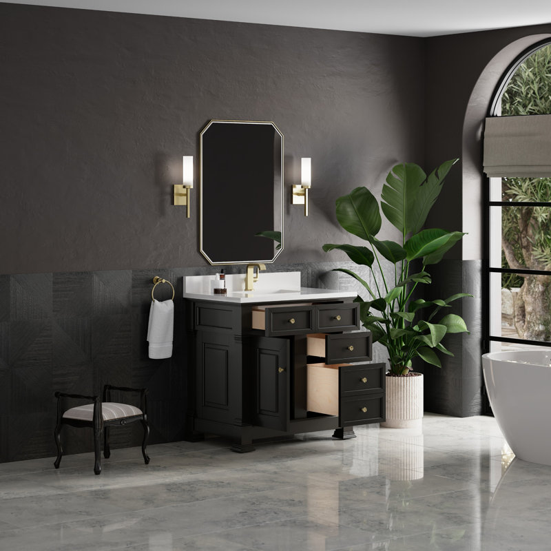Brookfield 36'' W Single Vanity, White Zeus, Single Hole, Black Onyx