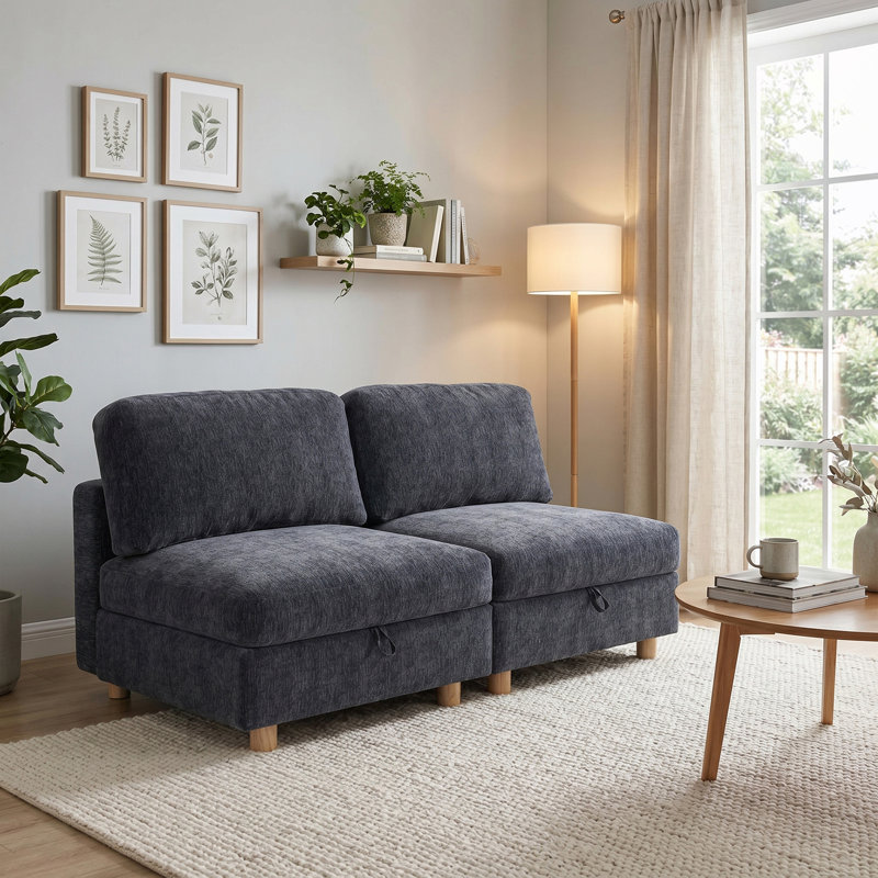 Canapé convertible 2 places avec rangement, Grey Polyester
