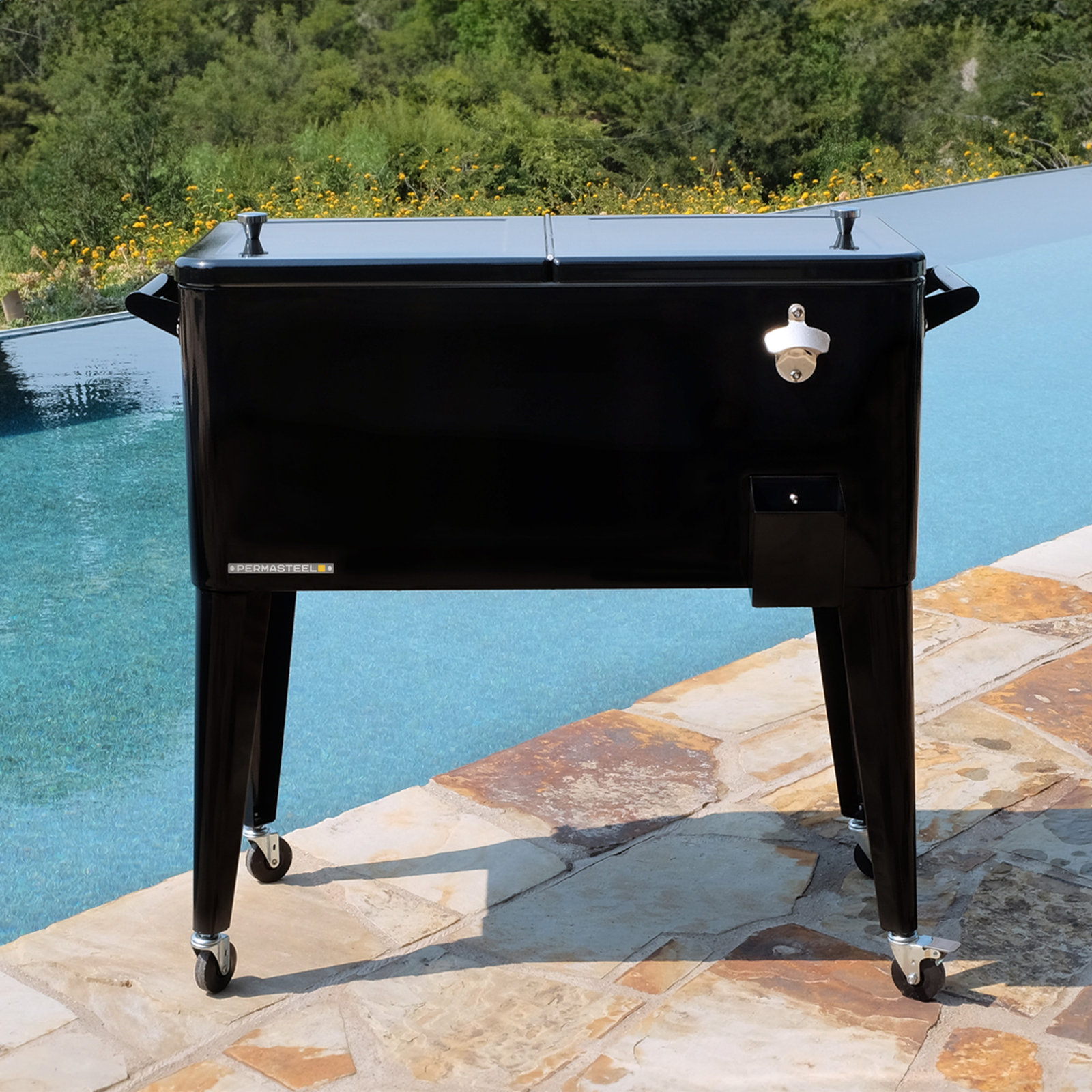 Permasteel Rolling Cooler, Black, With Divider