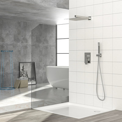 Pomme de douche double en nickel brossé - carré de 10 pouces avec nettoyage facile, buse et douchette pour une douche à pluie murale hygiénique, installation d'installation