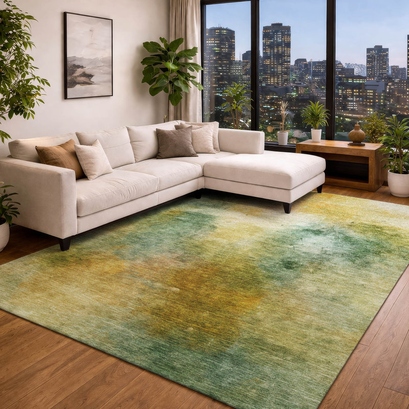 Machine Washable Indoor/Outdoor Chantille ACN2883 Abstract Rug, Aloe, 3' x 5'