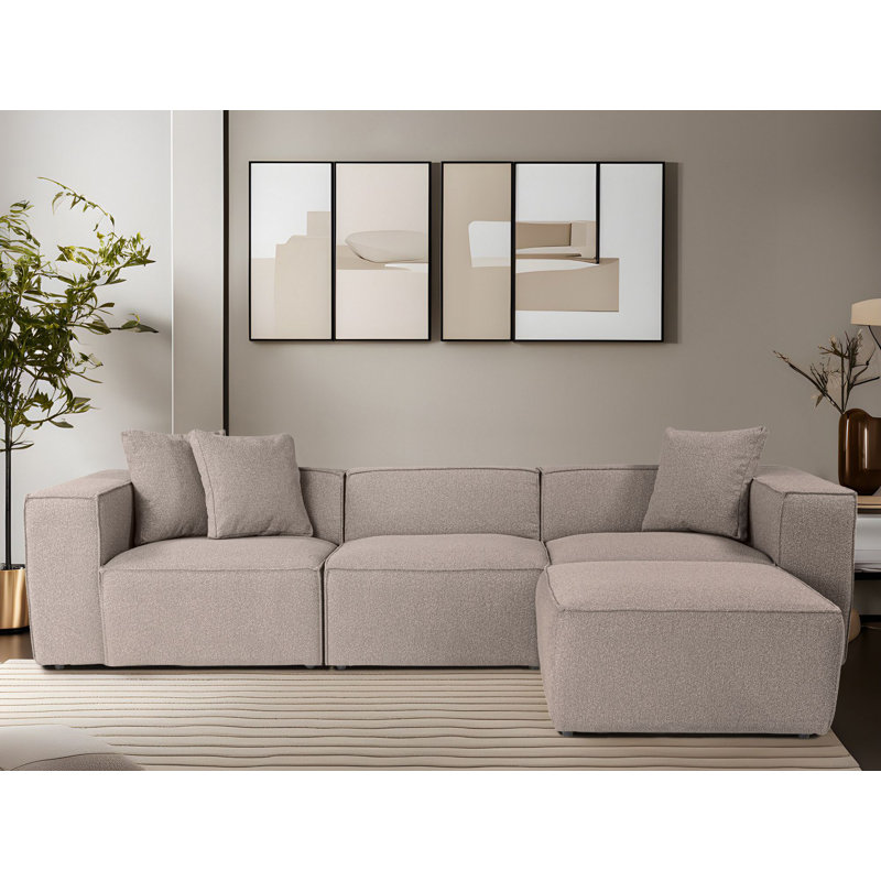 Élégant canapé d'angle avec cadre 100% charme, tissu en lin crème, 119,3 x 76,0 x 25,6 pouces | Soft 32 sièges en mousse, 2 coussins inclus, pieds en plastique durable | Parfait pour le salon ou la salle familiale
