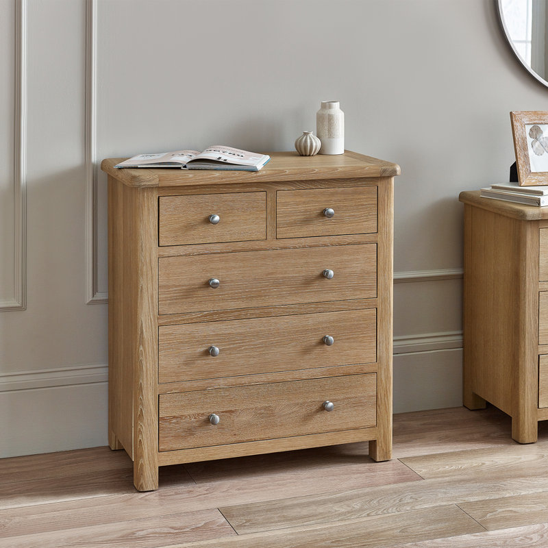 Jeremey Solid Wood 85cm W 5 - Drawer Chest of Drawers