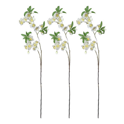 3Pcs Artificial Cherry Blossom, Artificial Apple Tree Branch Flower Silk Apple Blossom Arrangement, Used for Family Wedding Decoration. (White, 32 inches)