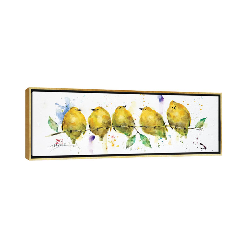 «Lemon Birds» - reproduction panoramique, Pas de tapis, H 20 po x l 60 po x P 1,5 po, Encadrement doré
