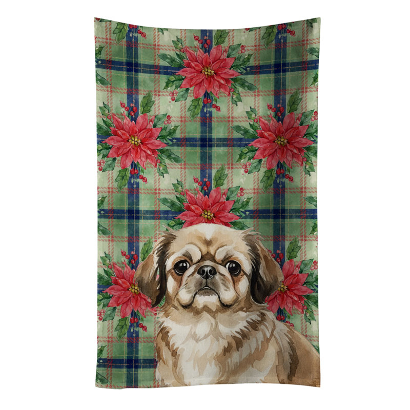 Sable Pekingese Christmas PoinsettIas Kitchen Towel, Sable Pekingese