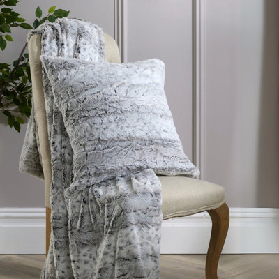 Achaia Grey Snow Leopard Faux Fur Throw