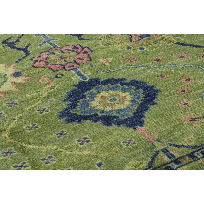 Rock My Classics Hand Knotted Wool Oriental Area Rug in Green, Rectangle 6' x 9'
