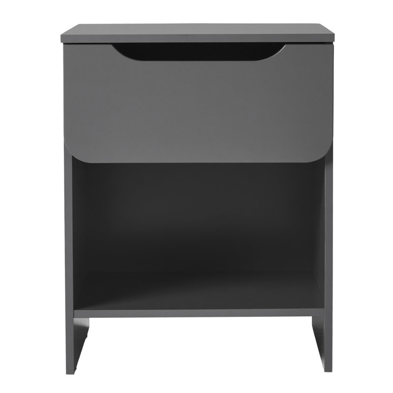 Jaqualine 1-Drawer Nightstand with Storage Cubby, Dark Gray