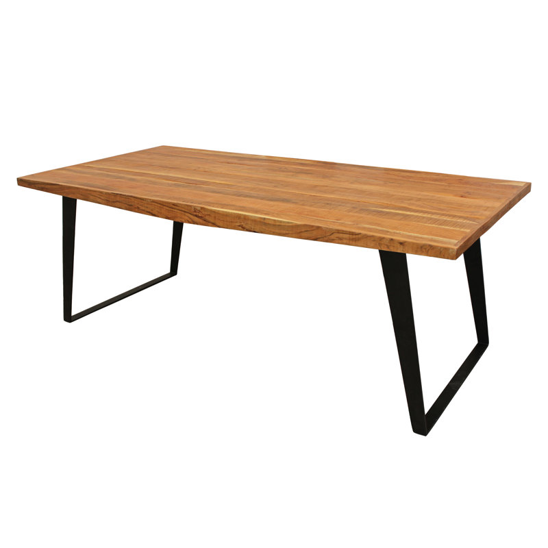 Ziyue Dining Table in Modern Natural Finish on Solid Wood with Iron Base, 82" L x 40" W