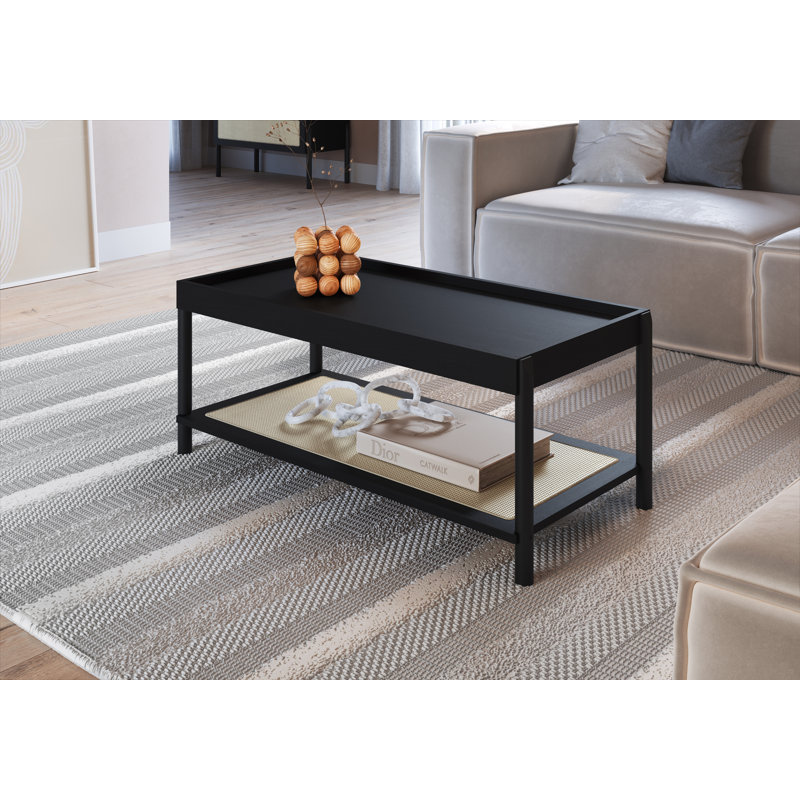 Table basse en rotin Jaccob, Noir