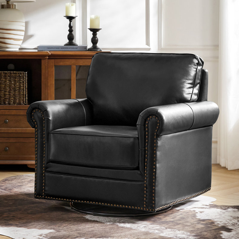 Chaise berçante pivotante en cuir véritable Auer, Noir