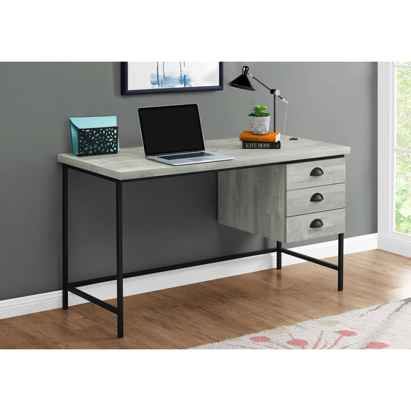 Bureau d'ordinateur, bureau personnel, ordinateur portable, tiroirs de rangement, L 55 po, travail, stratifié, métal noir, contemporain, moderne