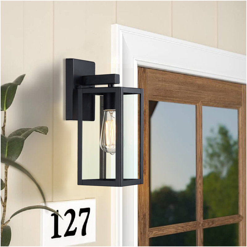 1-Light Modern Outdoor Wall Lantern Sconce with Clear Glass Shade, 21" H x 7" W x 7" D, Matte Black